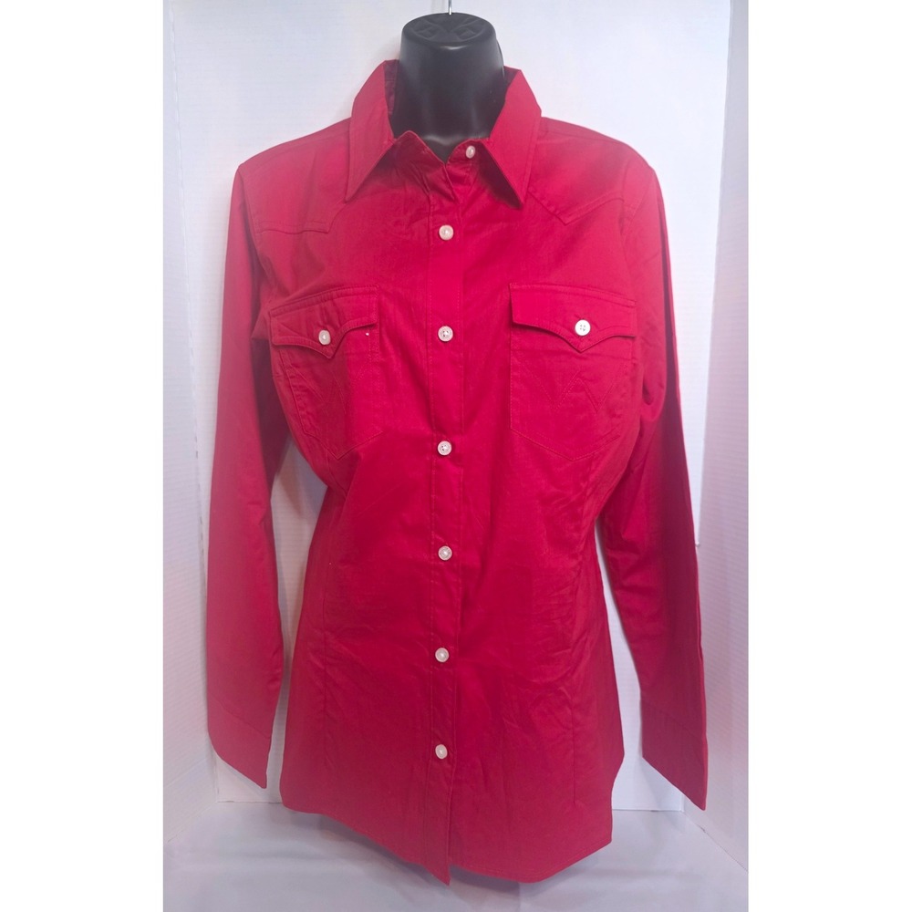 Wrangler Retro Womens Red Western Long Sleeve Button Down Shirt Large